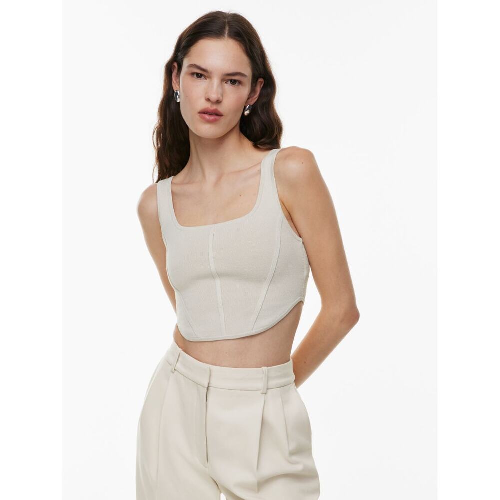 Aritizia Babaton Matte Pearl Cream Sculpt Knit Seamed Corset Bustier Tank Top L
